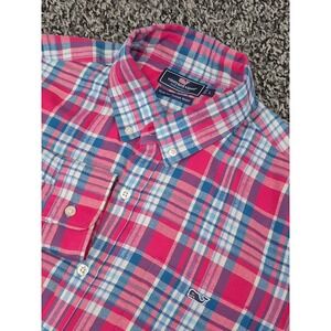 Vineyard Vines Long Sleeve Shirt Men's Size Large Pink Plaid Slim Fit Tucker
